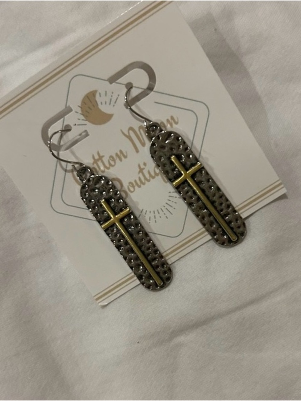 Gold and Silver Cross Drop Earrings - Women's Fashion Jewelry